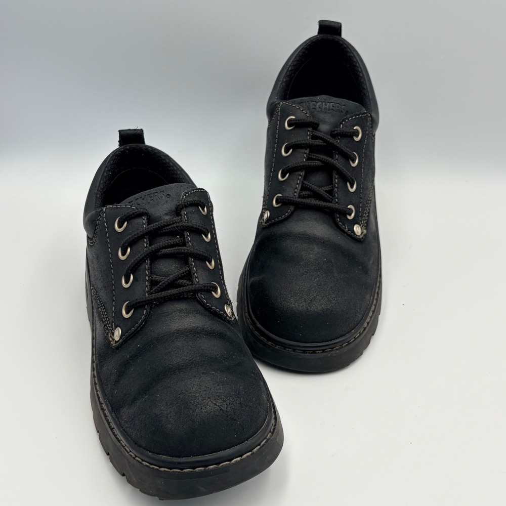Vintage Skechers Y2K Black Leather Oxford Shoes Womens 7.5 Lug Sole Chunky 2174 - Picture 7 of 14